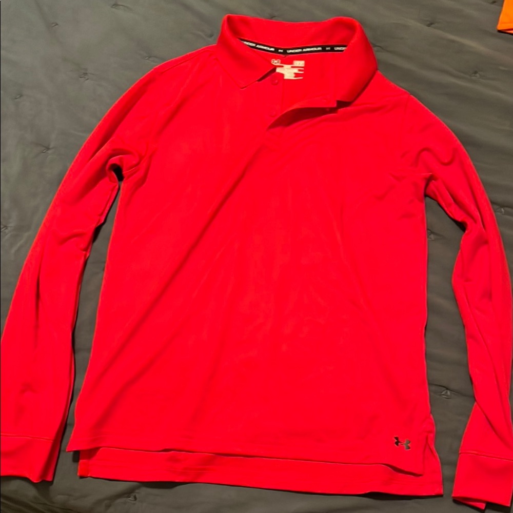 Under Armour Youth Large Red Long Sleeve Polo